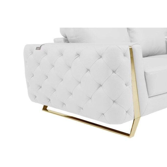 Divanetto in vera pelle bianca e oro - 72 pollici