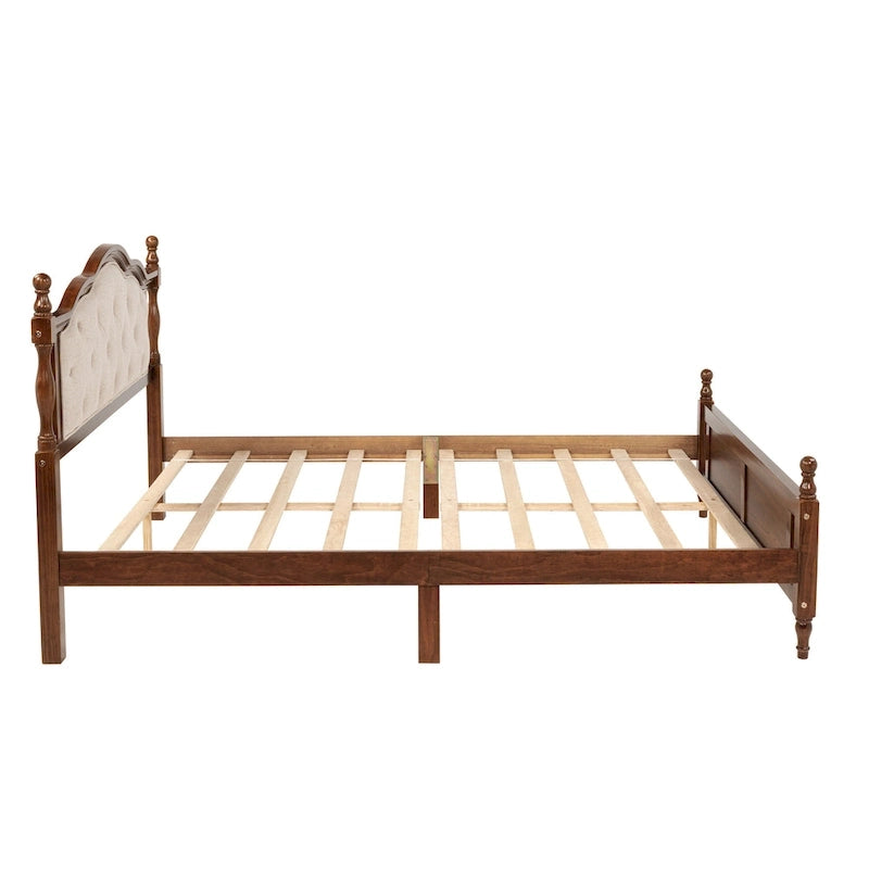 Platform Bed with Tufted Upholstered Headboard & Turned Posts