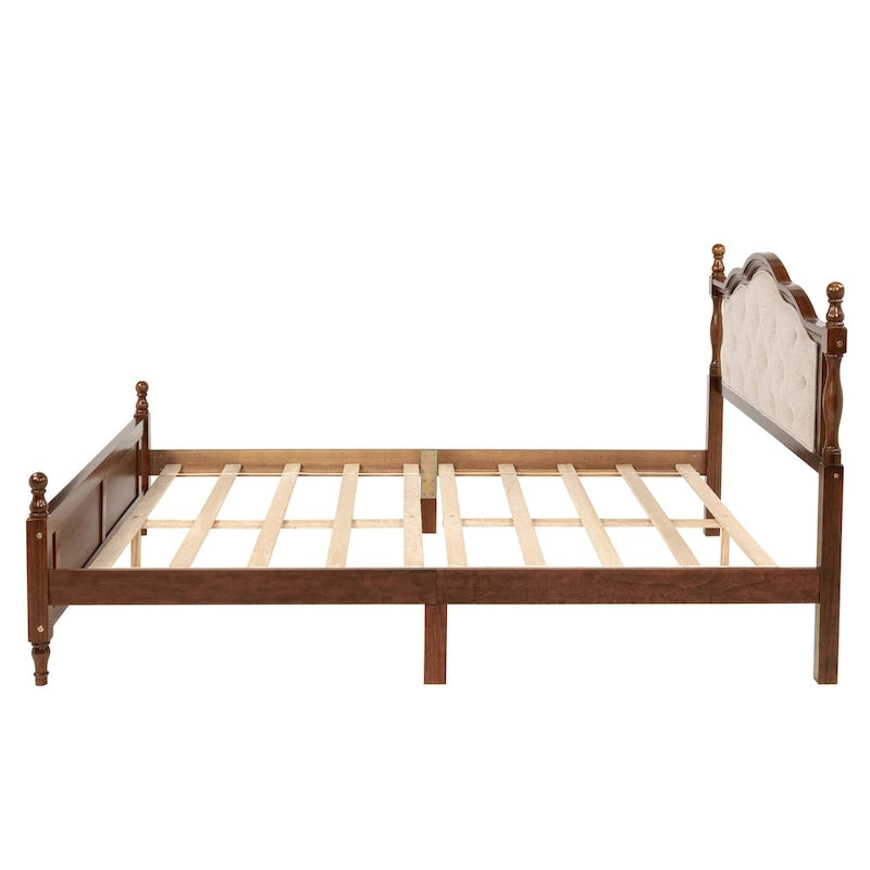 Platform Bed with Tufted Upholstered Headboard & Turned Posts