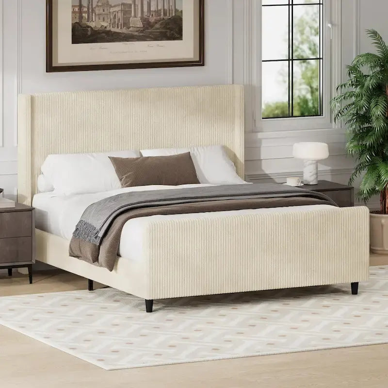 Upholstered Bed Frame with Stylish Headboard