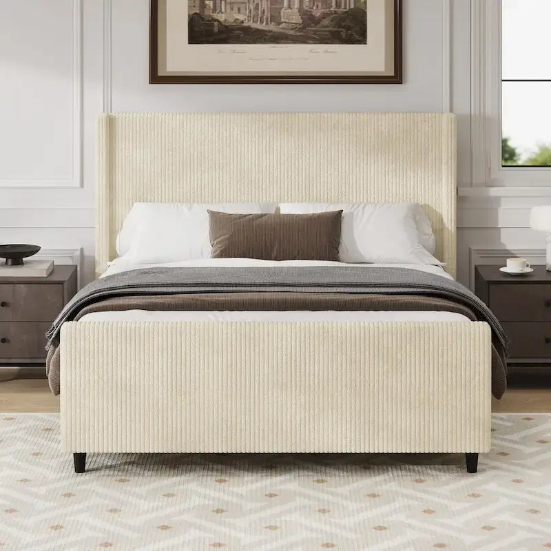 Upholstered Bed Frame with Stylish Headboard