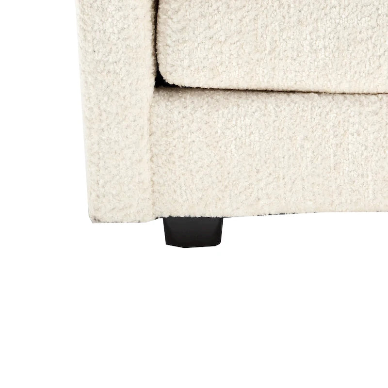Divano Sezionale Angolare a L a 4 Posti Beige in Tessuto Bouclé con Cuscini Rimovibili
