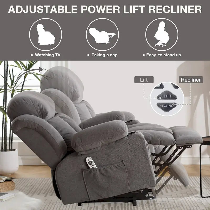 Electric Power Lift Recliner Chair with Heat, Massage and USB Port