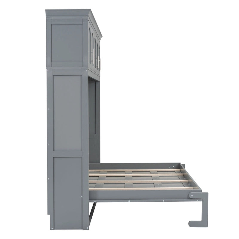 Letto Murphy piazza e mezza grigio con armadietti superiori contenitori