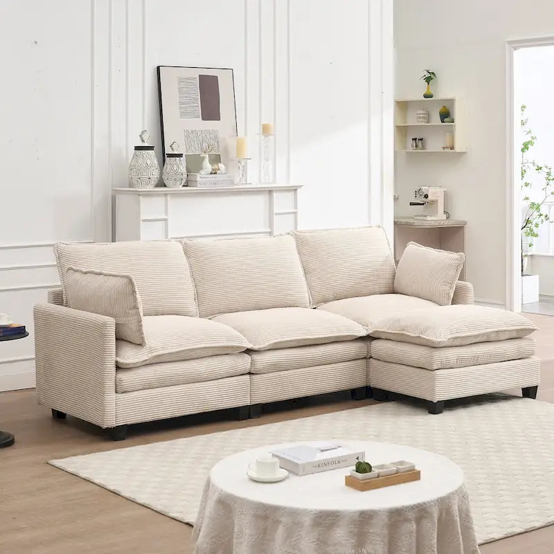Velvet U-Shaped Sectional Sofa with Ottoman and Lumbar Pillows