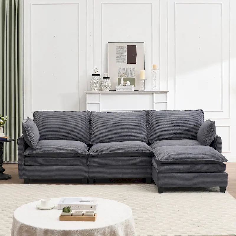 Velvet U-Shaped Sectional Sofa with Ottoman and Lumbar Pillows