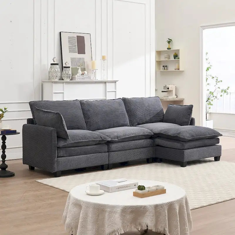 Velvet U-Shaped Sectional Sofa with Ottoman and Lumbar Pillows