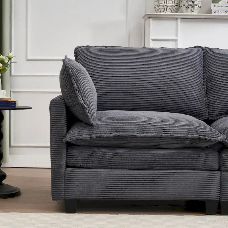 Velvet U-Shaped Sectional Sofa with Ottoman and Lumbar Pillows