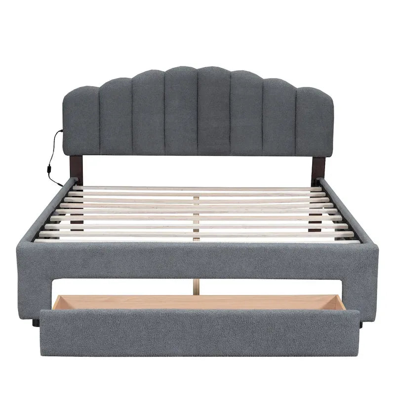 Queen Size Upholstered Platform Bed with Storage Drawer