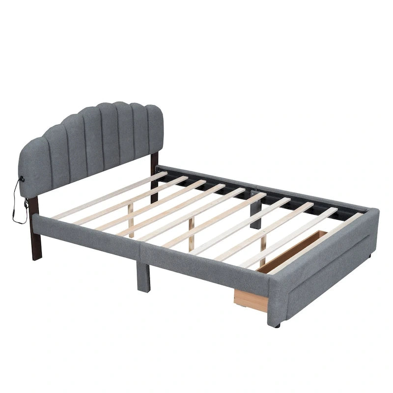 Queen Size Upholstered Platform Bed with Storage Drawer