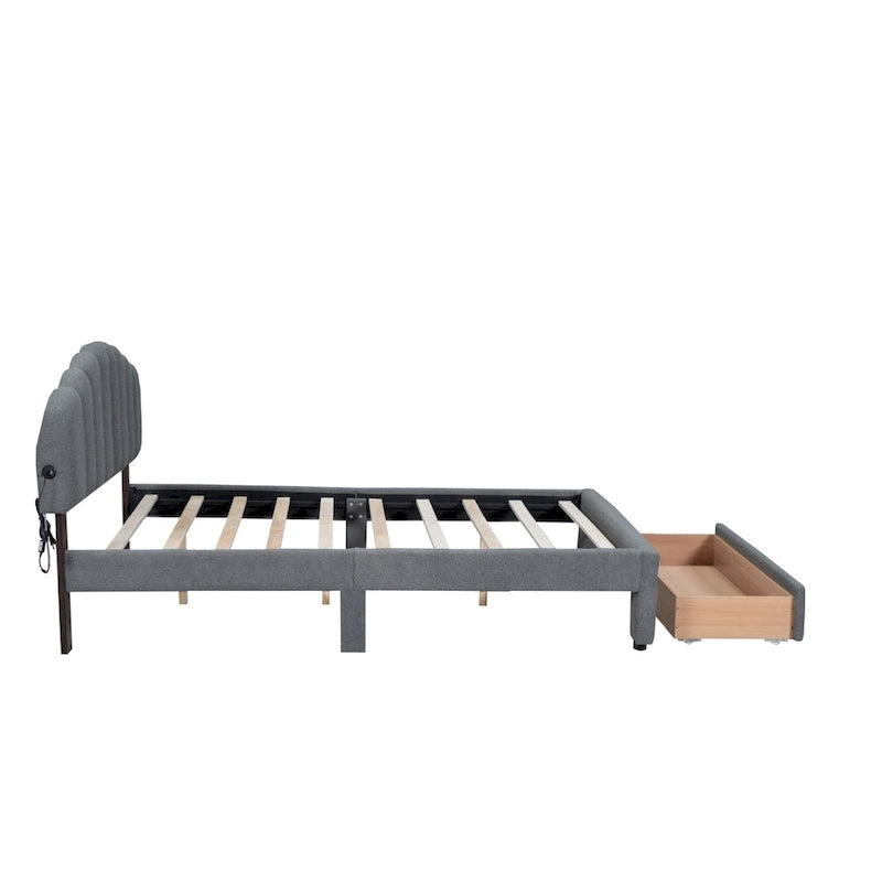 Letto matrimoniale imbottito con piattaforma e cassetto portaoggetti