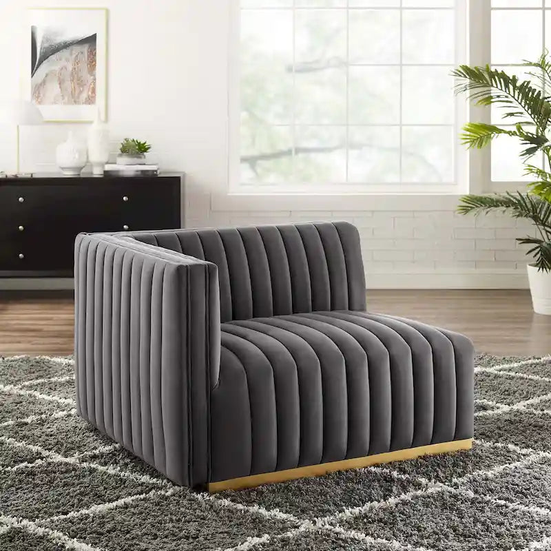 Channel Tufted Velvet Left-Arm Accent Chair