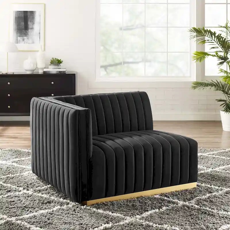 Channel Tufted Velvet Left-Arm Accent Chair