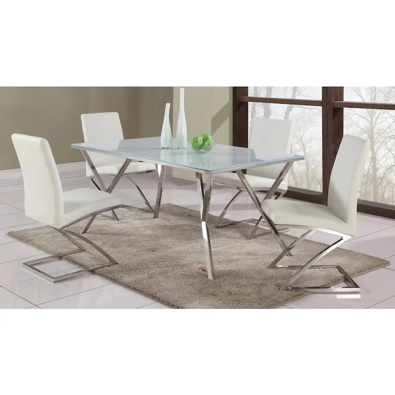 61 Inch Glass Dining Table with Steel Frame