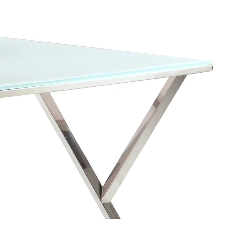 61 Inch Glass Dining Table with Steel Frame