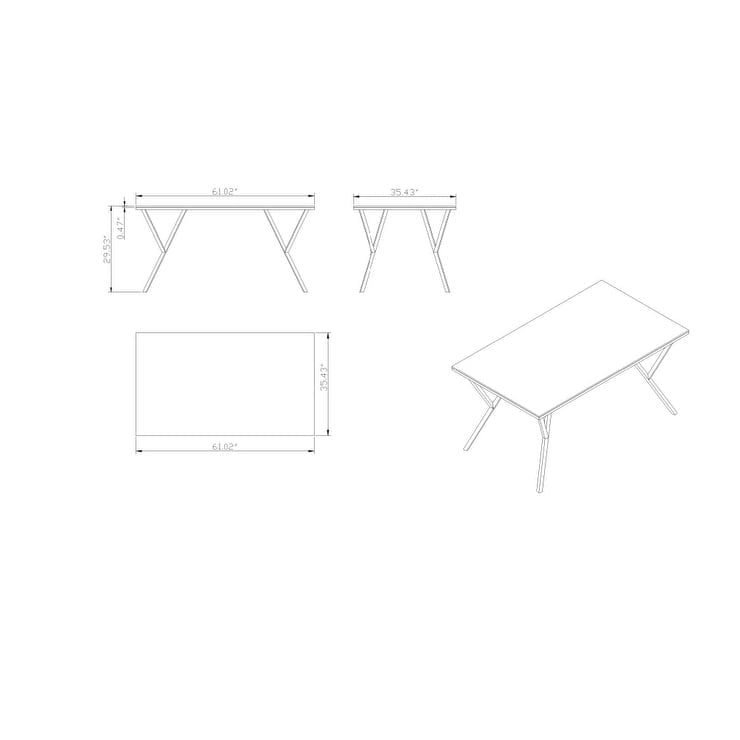61 Inch Glass Dining Table with Steel Frame