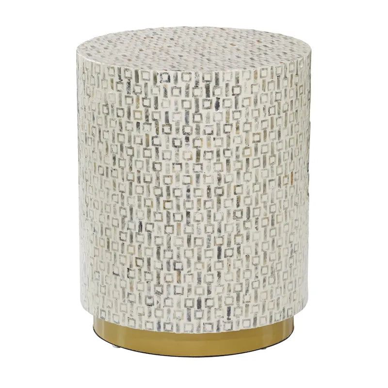 Shell Accent Table with Gold Base and Geometric Pattern