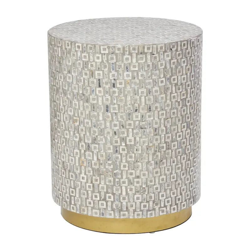 Shell Accent Table with Gold Base and Geometric Pattern