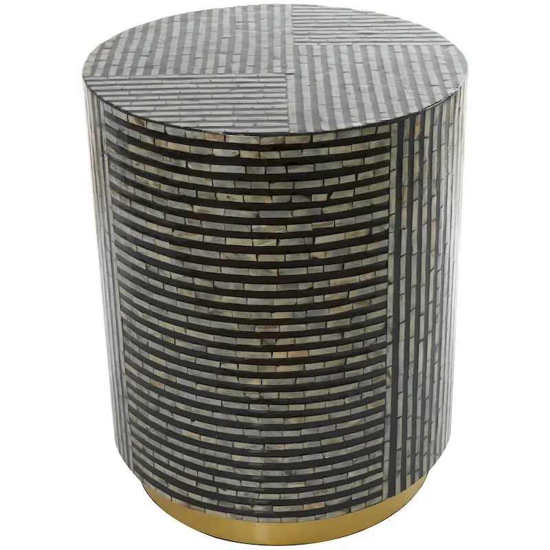 Shell Accent Table with Gold Base and Geometric Pattern