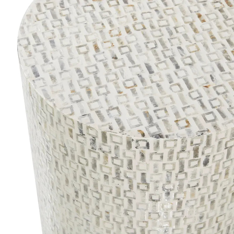 Shell Accent Table with Gold Base and Geometric Pattern