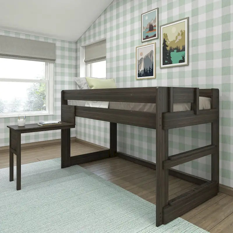 Farmhouse Twin Size Low Loft Bed with Hook-On Desk