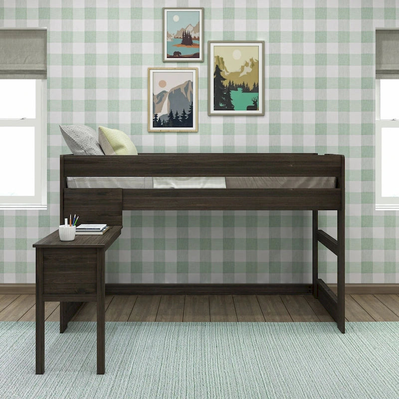 Farmhouse Twin Size Low Loft Bed with Hook-On Desk