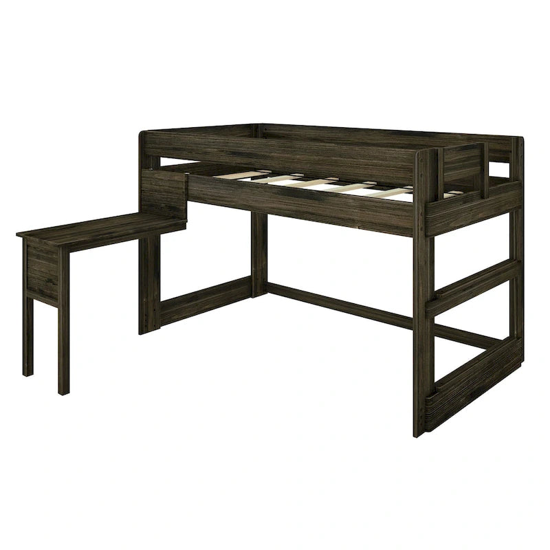 Farmhouse Twin Size Low Loft Bed with Hook-On Desk