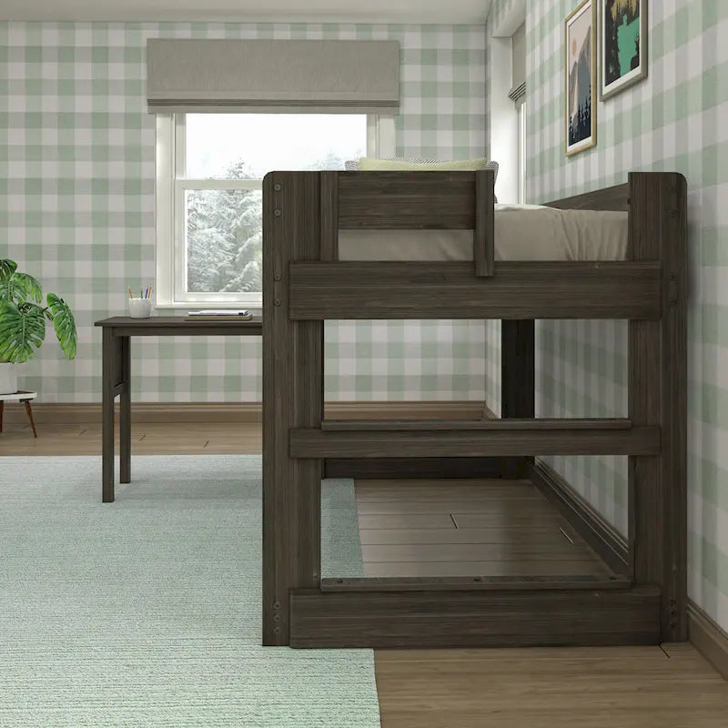 Farmhouse Twin Size Low Loft Bed with Hook-On Desk