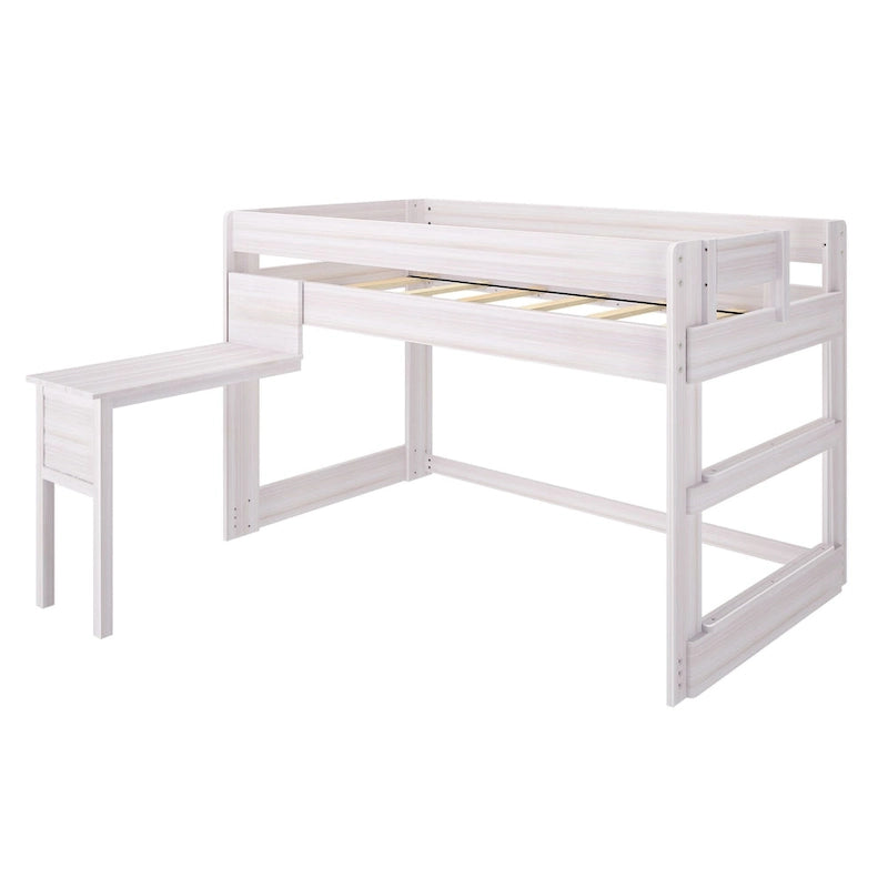Letto a soppalco basso per ragazzi/bambini in stile rustico con scrivania agganciabile, dimensioni singola