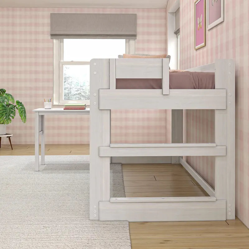 Letto a soppalco basso per ragazzi/bambini in stile rustico con scrivania agganciabile, dimensioni singola