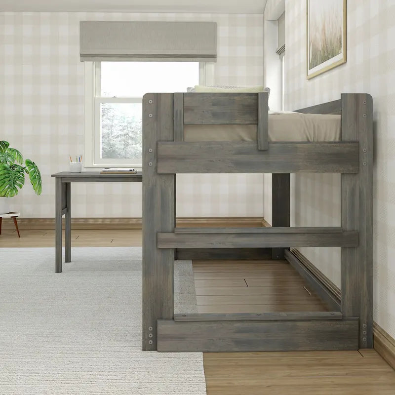 Letto a soppalco basso per ragazzi/bambini in stile rustico con scrivania agganciabile, dimensioni singola