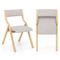 Folding Dining Chairs with Linen Padded Seat Set of 2