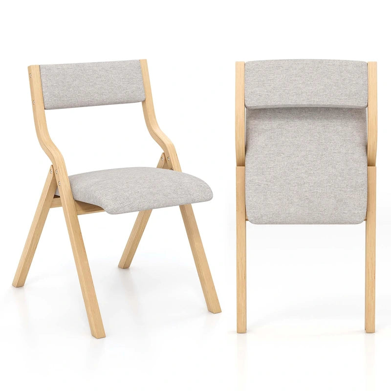 Folding Dining Chairs with Linen Padded Seat Set of 2