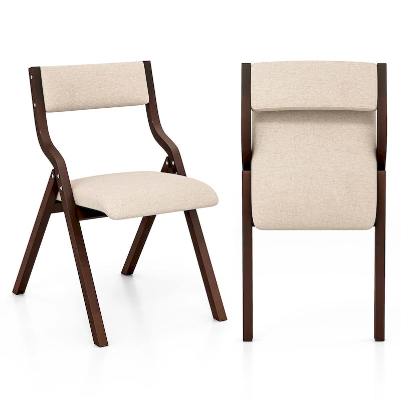 Folding Dining Chairs with Linen Padded Seat Set of 2