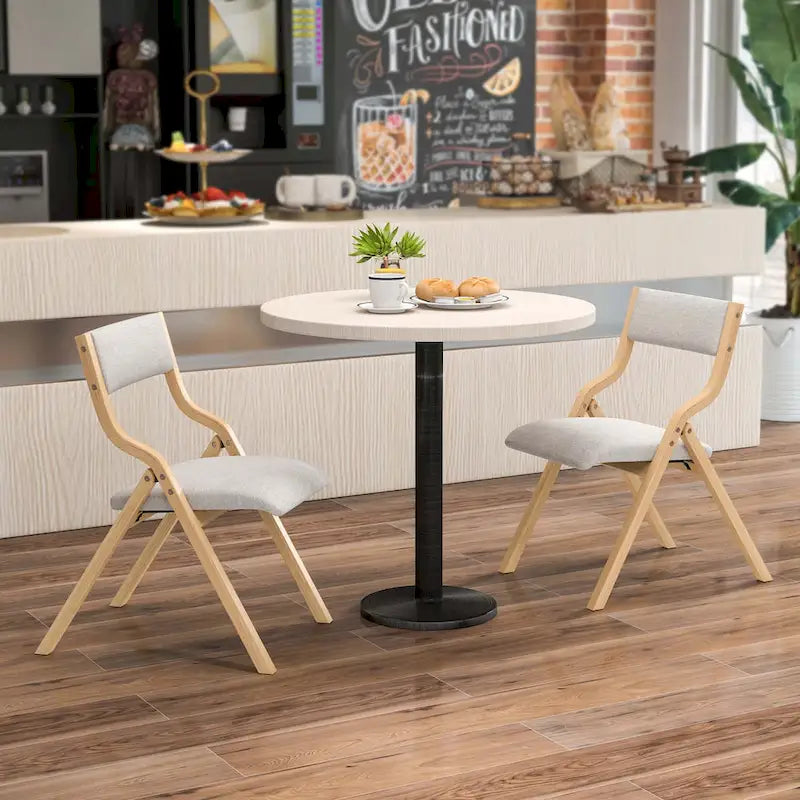 Folding Dining Chairs with Linen Padded Seat Set of 2