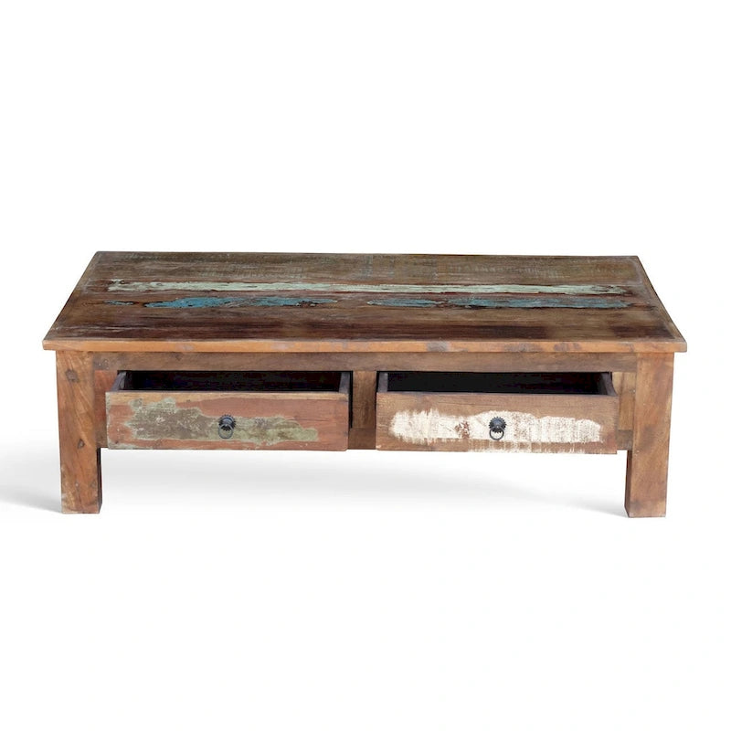 Handmade Reclaimed Wood Coffee Table with Double Drawers