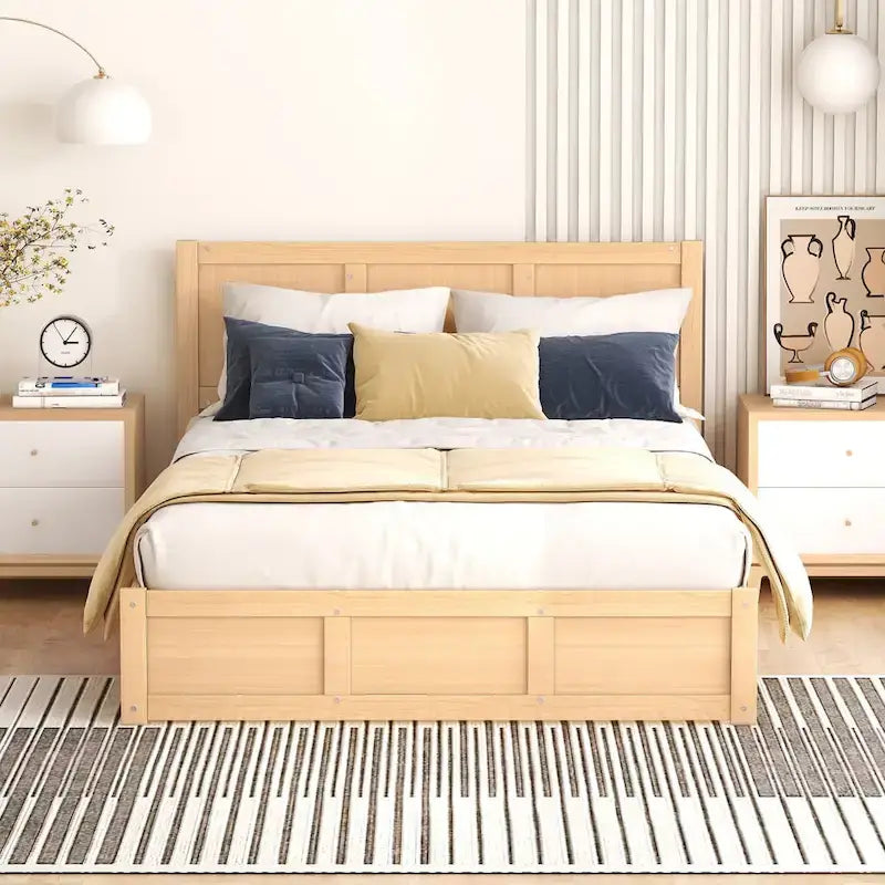 Letto a Piattaforma in Legno con Contenitore Sotto il Letto e 2 Cassetti