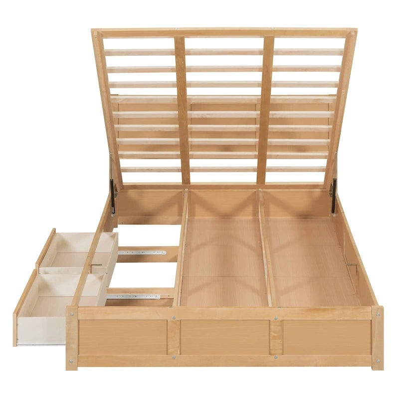 Letto a Piattaforma in Legno con Contenitore Sotto il Letto e 2 Cassetti