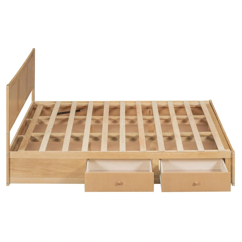 Letto a Piattaforma in Legno con Contenitore Sotto il Letto e 2 Cassetti