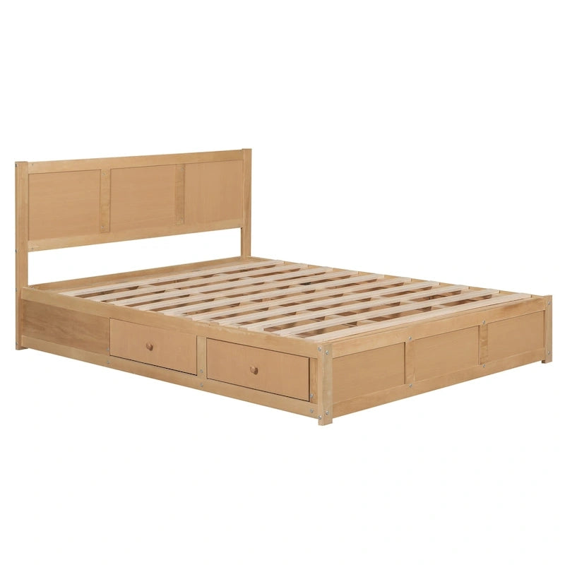 Letto a Piattaforma in Legno con Contenitore Sotto il Letto e 2 Cassetti