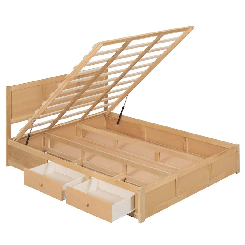 Letto a Piattaforma in Legno con Contenitore Sotto il Letto e 2 Cassetti