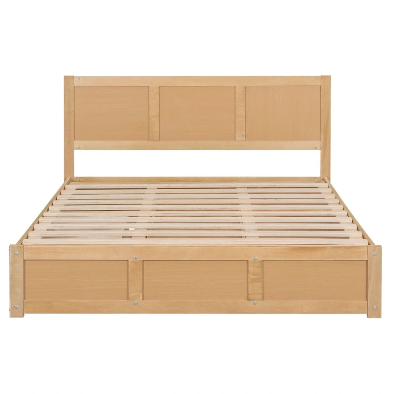 Letto a Piattaforma in Legno con Contenitore Sotto il Letto e 2 Cassetti