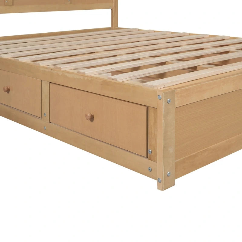 Letto a Piattaforma in Legno con Contenitore Sotto il Letto e 2 Cassetti