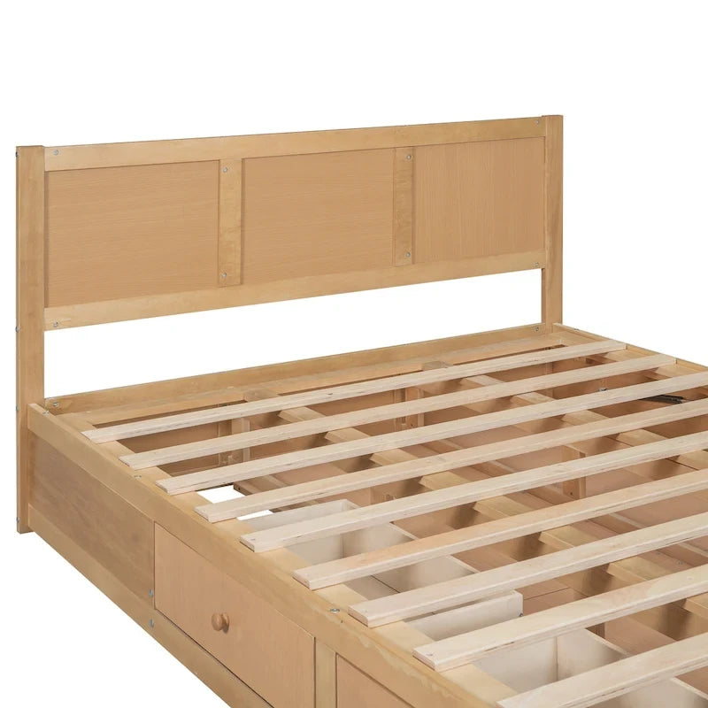 Letto a Piattaforma in Legno con Contenitore Sotto il Letto e 2 Cassetti