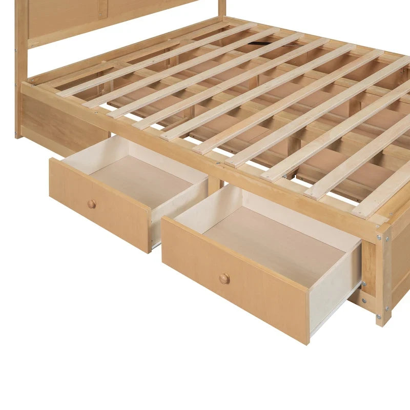 Letto a Piattaforma in Legno con Contenitore Sotto il Letto e 2 Cassetti