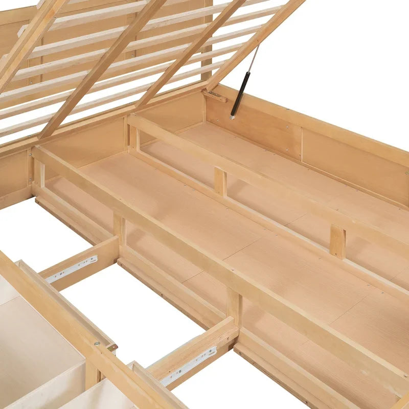 Letto a Piattaforma in Legno con Contenitore Sotto il Letto e 2 Cassetti