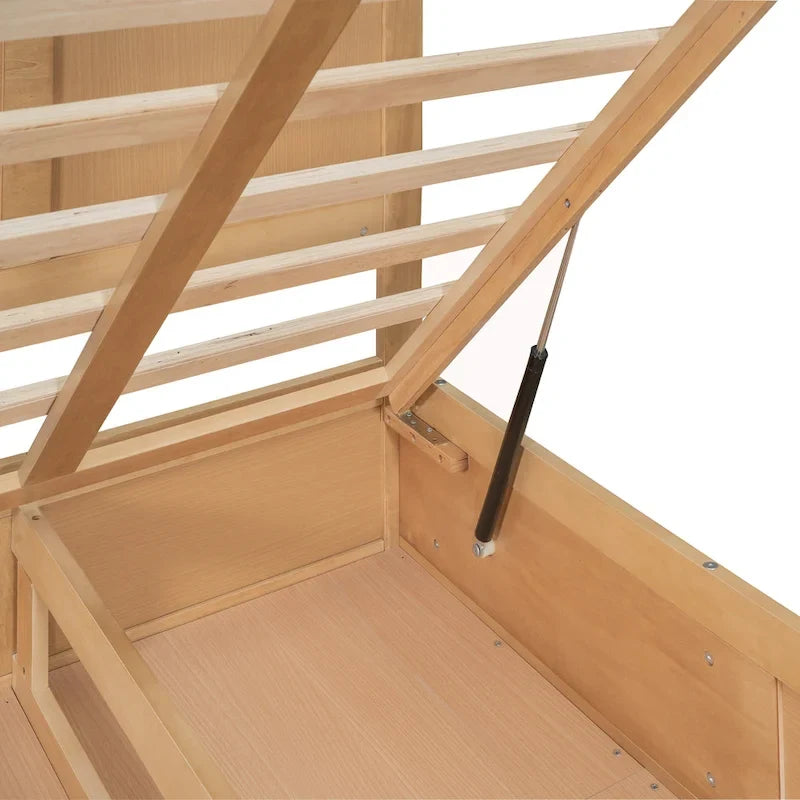 Letto a Piattaforma in Legno con Contenitore Sotto il Letto e 2 Cassetti