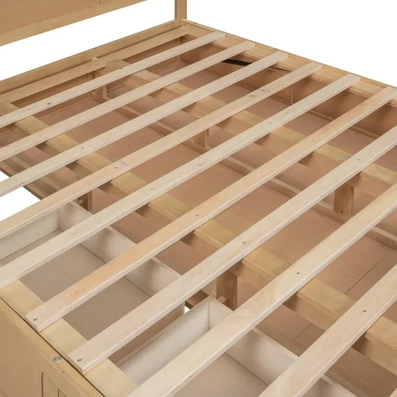 Letto a Piattaforma in Legno con Contenitore Sotto il Letto e 2 Cassetti