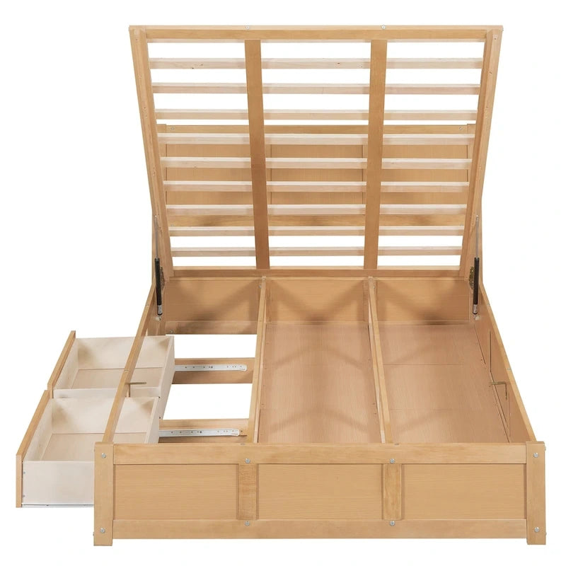 Letto a Piattaforma in Legno con Contenitore Sotto il Letto e 2 Cassetti