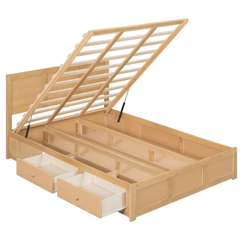 Letto a Piattaforma in Legno con Contenitore Sotto il Letto e 2 Cassetti